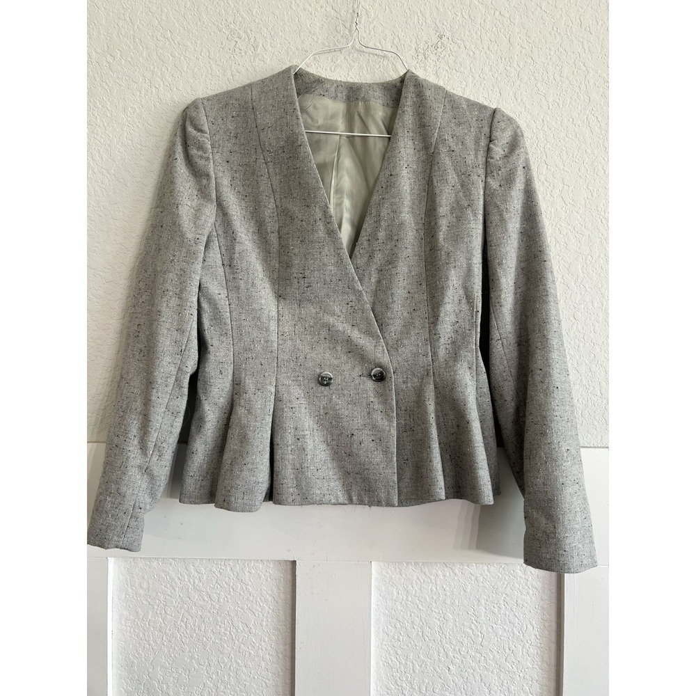 Michelle Stuart Gray Collarless Blazer Jacket Double Breasted Peplum Womens 4